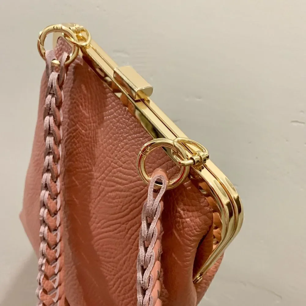 Handmade Genuine Cowhide Leather Metal Frame Push-lock Shoulder Bag/Crossbody